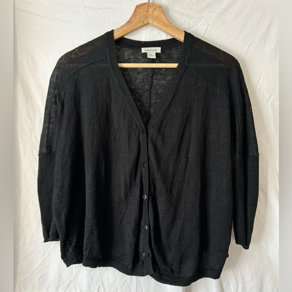 SUNDANCE Black Button Linen Cardigan Medium - Picture 1 of 8